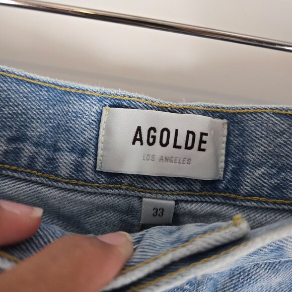Agolde Light Wash Parker Long Distressed Denim Shorts High Rise Women's Size 33 - Picture 6 of 9